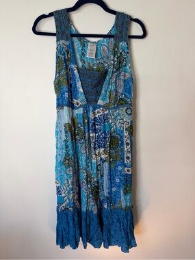 Forbidden Blue Floral Patchwork beaded Sleeveless Maxi Dress boho size M green